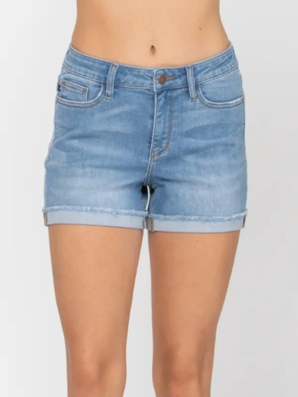 JUDY BLUE Mid-Rise Stretch Denim Shorts Size XL Cuffed Hem 15 (32) NEW